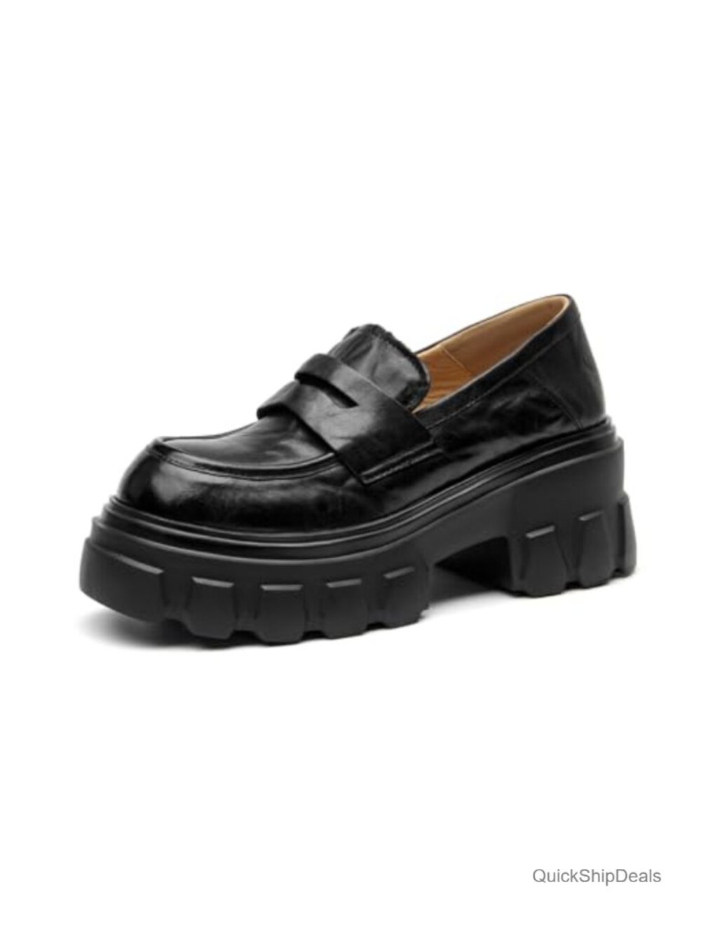 Cowhide Leather Platform Loafers Chunky Lug Sole Dressy Casual Women's Shoes